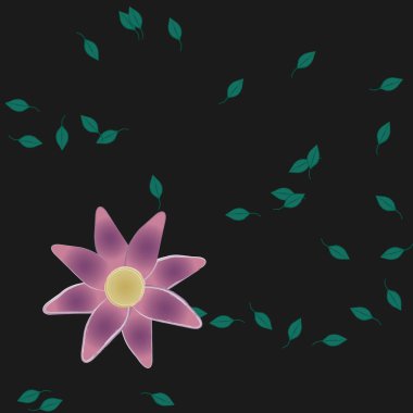 Basit renkli çiçekleri ve arka planda yeşil yaprakları olan güzel kompozisyon, vektör illüstrasyonu