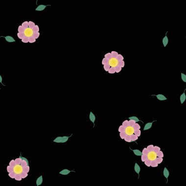 Serbest kompozisyonda yeşil yapraklı çiçekler, vektör illüstrasyonu