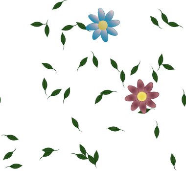 Basit renkli çiçekler ve yeşil yapraklı vektör şablonu