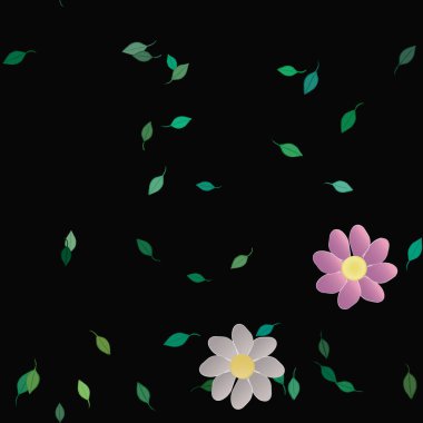 Serbest kompozisyonda yeşil yapraklı çiçekler, vektör illüstrasyonu