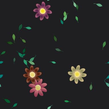 Basit renkli çiçekler ve yeşil yapraklı vektör şablonu