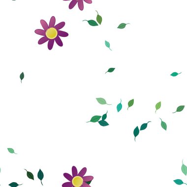 Basit renkli çiçekler ve yeşil yapraklı vektör şablonu