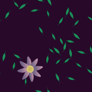 Basit renkli çiçekler ve yeşil yapraklı vektör şablonu