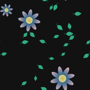 Basit renkli çiçekler ve yeşil yapraklı vektör şablonu