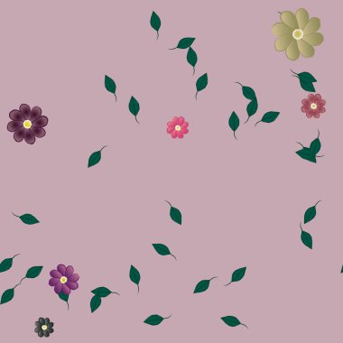 Basit çiçek ve yeşil yapraklı tasarım kompozisyonu, vektör illüstrasyonu