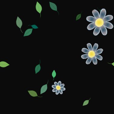 Serbest kompozisyonda yeşil yapraklı çiçekler, vektör illüstrasyonu