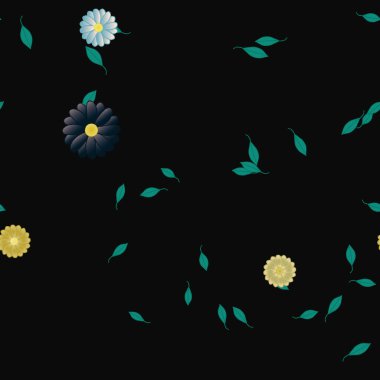 Basit renkli çiçekler ve yeşil yapraklı vektör şablonu