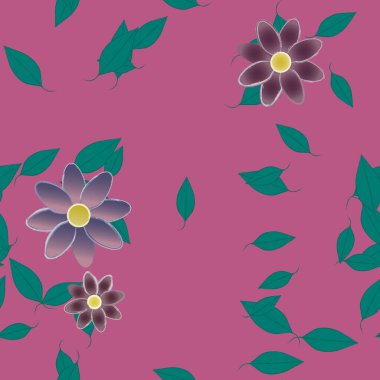 Basit renkli çiçekler ve yeşil yapraklı vektör şablonu