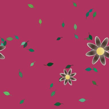 arkaplanda renkli çiçekler ve yeşil yapraklar, vektör illüstrasyonu