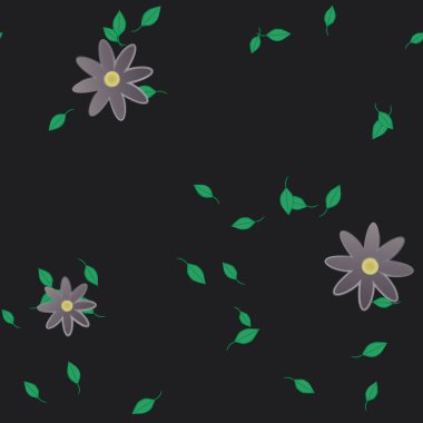 arkaplanda renkli çiçekler ve yeşil yapraklar, vektör illüstrasyonu