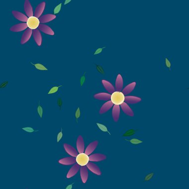 Serbest kompozisyonda yeşil yapraklı çiçekler, vektör illüstrasyonu