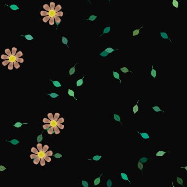 Serbest kompozisyonda yeşil yapraklı çiçekler, vektör illüstrasyonu