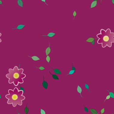 Basit çiçek ve yeşil yapraklı tasarım kompozisyonu, vektör illüstrasyonu