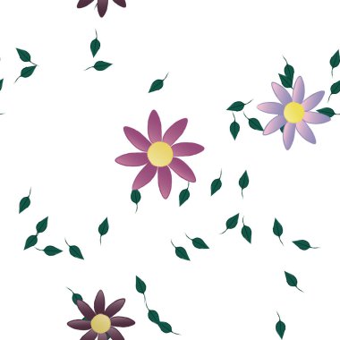 Basit renkli çiçekler ve yeşil yapraklı vektör şablonu