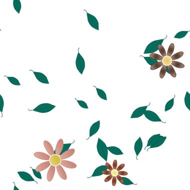 Basit renkli çiçekler ve yeşil yapraklı vektör şablonu