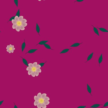 Basit çiçek ve yeşil yapraklı tasarım kompozisyonu, vektör illüstrasyonu