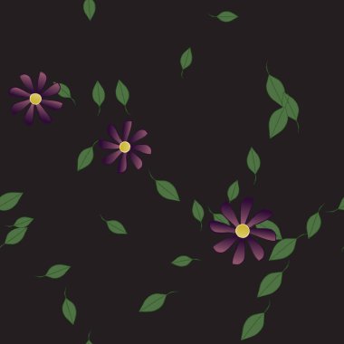 Basit çiçek ve yeşil yapraklı tasarım kompozisyonu, vektör illüstrasyonu