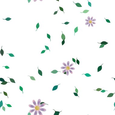 Serbest kompozisyonda yeşil yapraklı basit çiçekler, vektör illüstrasyonu