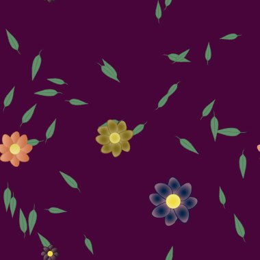 Serbest kompozisyonda yeşil yapraklı çiçekler, vektör illüstrasyonu