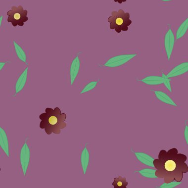 arkaplanda renkli çiçekler ve yeşil yapraklar, vektör illüstrasyonu