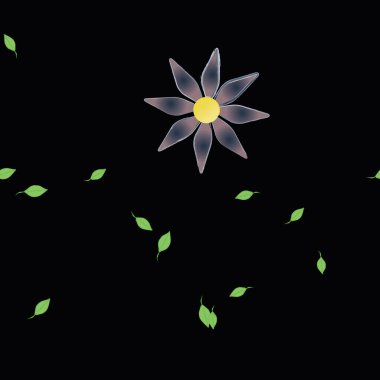 Serbest kompozisyonda yeşil yapraklı basit çiçekler, vektör illüstrasyonu