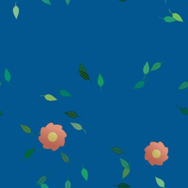 Basit renkli çiçekler ve yeşil yapraklı vektör şablonu