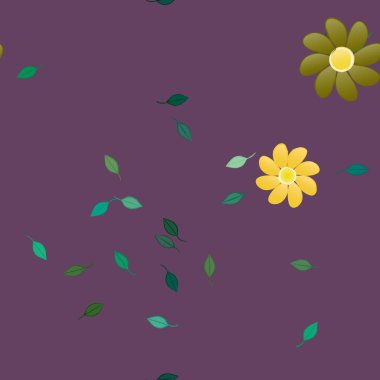 Basit renkli çiçekler ve yeşil yapraklı vektör şablonu