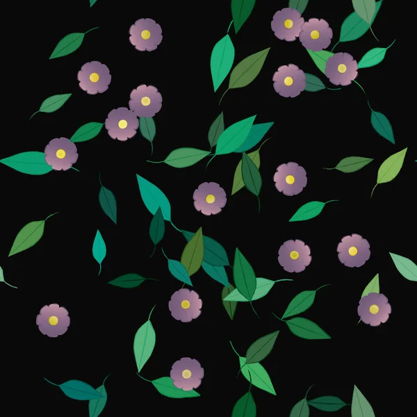 Flores Simples Con Hojas Verdes Composición Libre Ilustración Vectorial — Archivo Imágenes Vectoriales