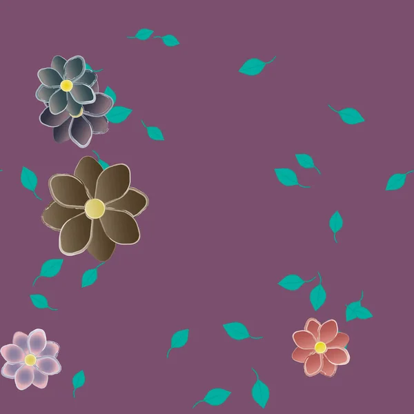 Flores Colores Hojas Verdes Fondo Ilustración Vectorial — Archivo Imágenes Vectoriales