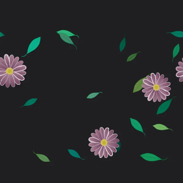 Flores Simples Con Hojas Verdes Composición Libre Ilustración Vectorial — Archivo Imágenes Vectoriales