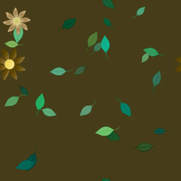 Composition Design Avec Fleurs Simples Feuilles Vertes Illustration Vectorielle — Image vectorielle