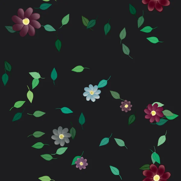 Flores Con Hojas Verdes Composición Libre Ilustración Vectorial — Vector de stock