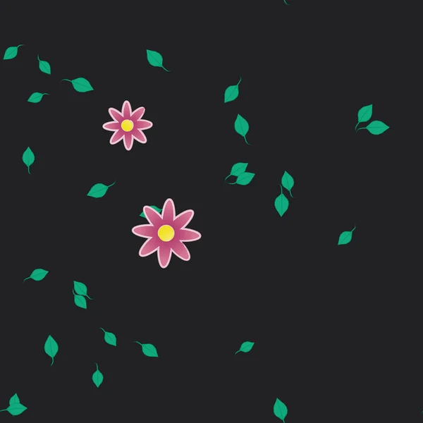 Flores Simples Con Hojas Verdes Composición Libre Ilustración Vectorial — Vector de stock