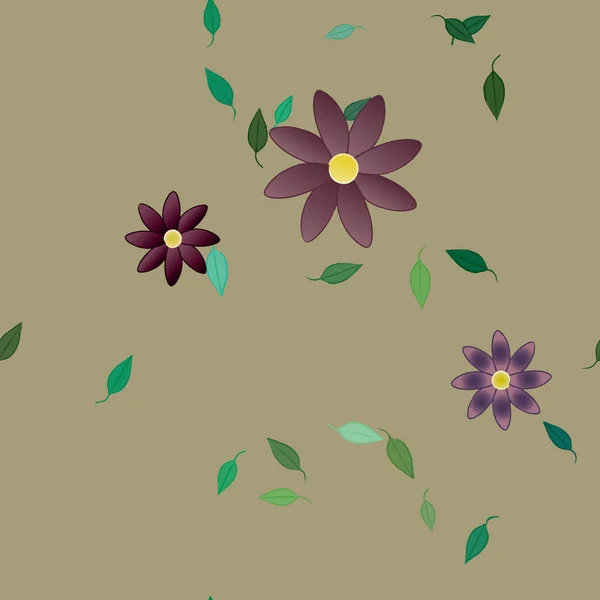 Flores Colores Hojas Verdes Fondo Ilustración Vectorial — Archivo Imágenes Vectoriales