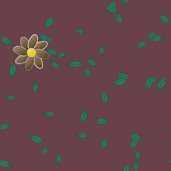 Composição Design Com Flores Simples Folhas Verdes Ilustração Vetorial —  Vetores de Stock