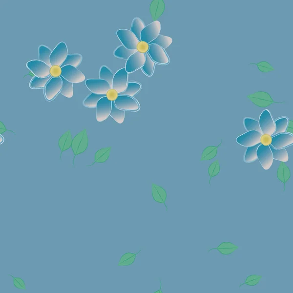 Vectorsjabloon Met Eenvoudige Kleurrijke Bloemen Groene Bladeren — Stockvector