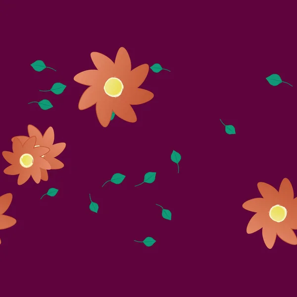 Plantilla Vector Con Flores Coloridas Simples Hojas Verdes — Archivo Imágenes Vectoriales