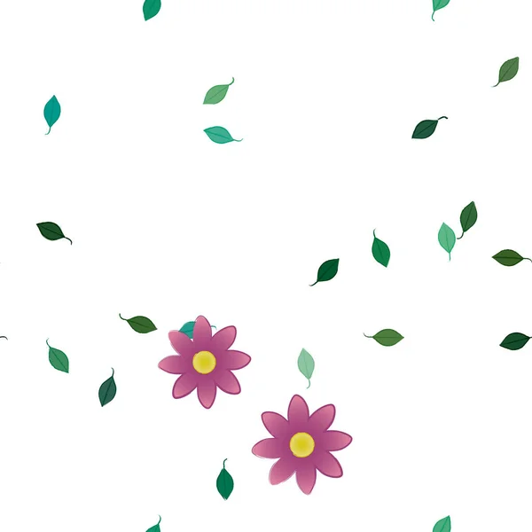 Free Composition Simple Colorful Flowers Green Leaves Wallpaper Vector Illustration — Stock Vector