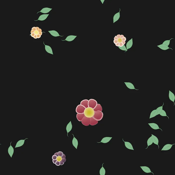 Fleurs Simples Avec Des Feuilles Vertes Composition Libre Illustration Vectorielle — Image vectorielle