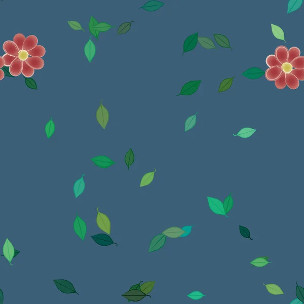 Composição Design Com Flores Simples Folhas Verdes Ilustração Vetorial —  Vetores de Stock