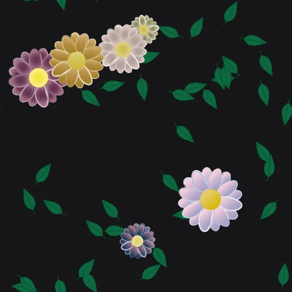 Flores Con Hojas Verdes Composición Libre Ilustración Vectorial — Vector de stock