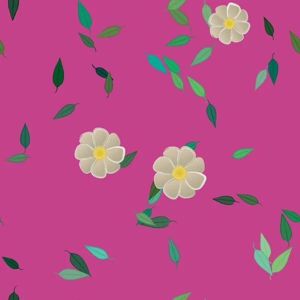 Mooie Compositie Met Eenvoudige Gekleurde Bloemen Groene Bladeren Achtergrond Vector — Stockvector