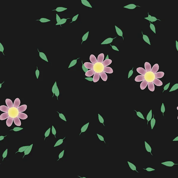 Flores Colores Hojas Verdes Fondo Ilustración Vectorial — Vector de stock