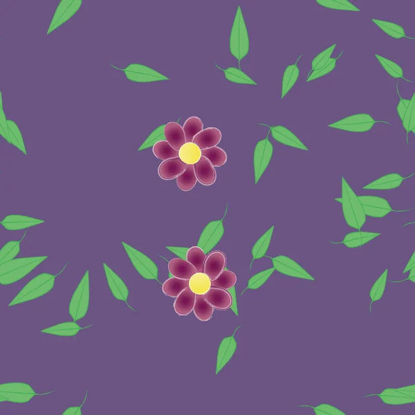 Composición Diseño Con Flores Simples Hojas Verdes Ilustración Vectorial — Archivo Imágenes Vectoriales