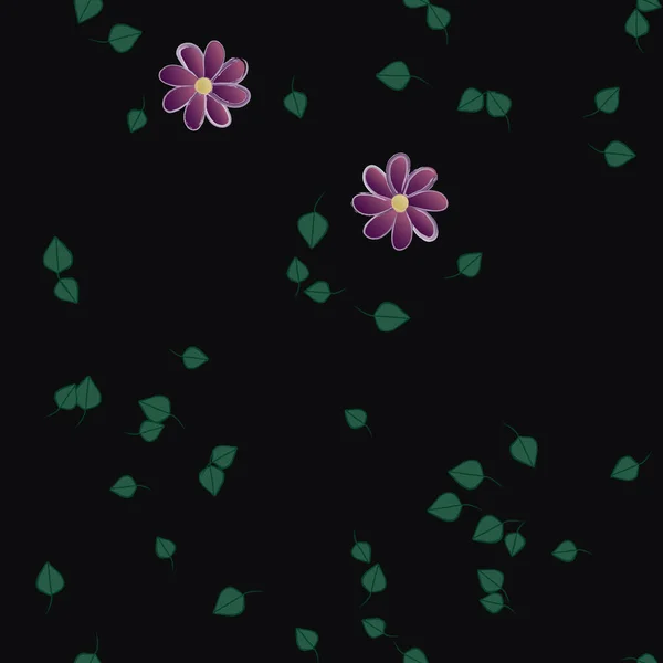 Farvede Blomster Grønne Blade Baggrund Vektor Illustration – Stock-vektor