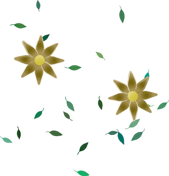 Mooie Compositie Met Eenvoudige Gekleurde Bloemen Groene Bladeren Achtergrond Vector — Stockvector