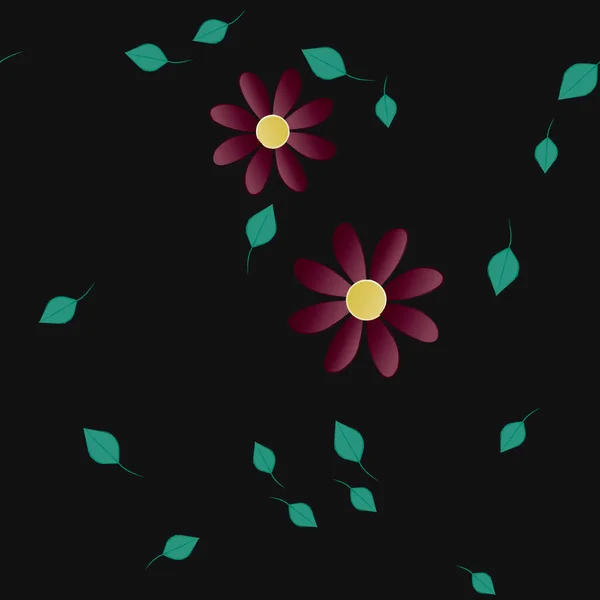 Flores Con Hojas Verdes Composición Libre Ilustración Vectorial — Archivo Imágenes Vectoriales