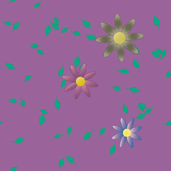 Fleurs Simples Avec Des Feuilles Vertes Composition Libre Illustration Vectorielle — Image vectorielle