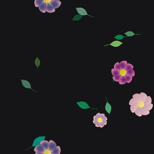 Composición Diseño Con Flores Simples Hojas Verdes Ilustración Vectorial — Archivo Imágenes Vectoriales