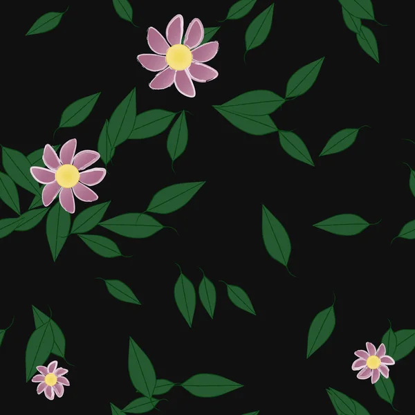 Composición Diseño Con Flores Simples Hojas Verdes Ilustración Vectorial — Vector de stock